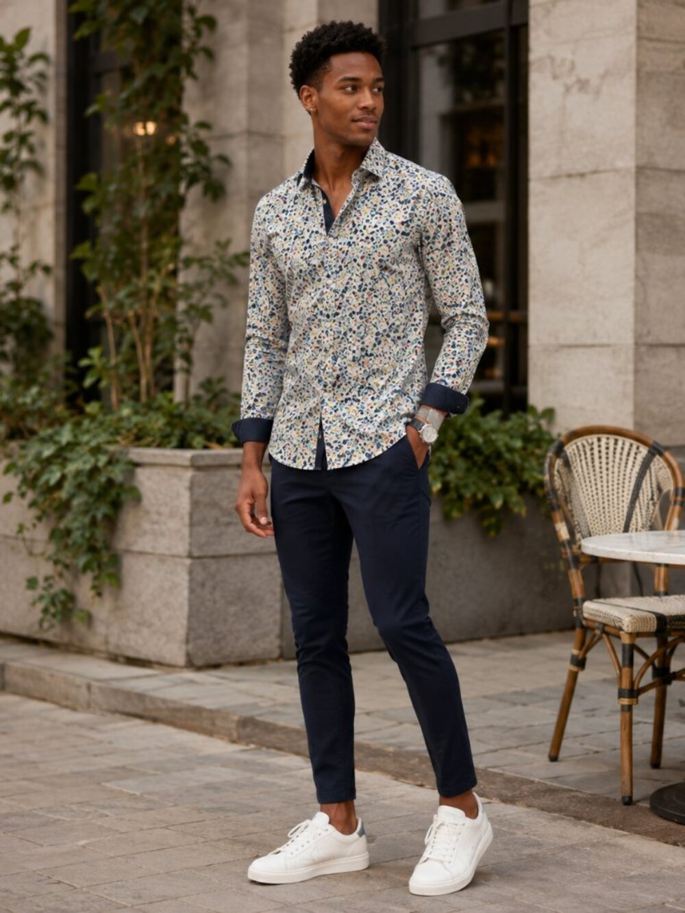 Cactus Man, Men’s Slim Fit Floral Long Sleeve Shirt